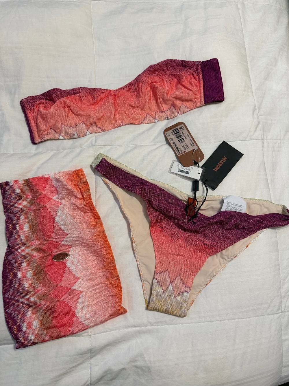 Missoni Ombre Pink Purple Orange Bandeau Bikini with Matching Skirt